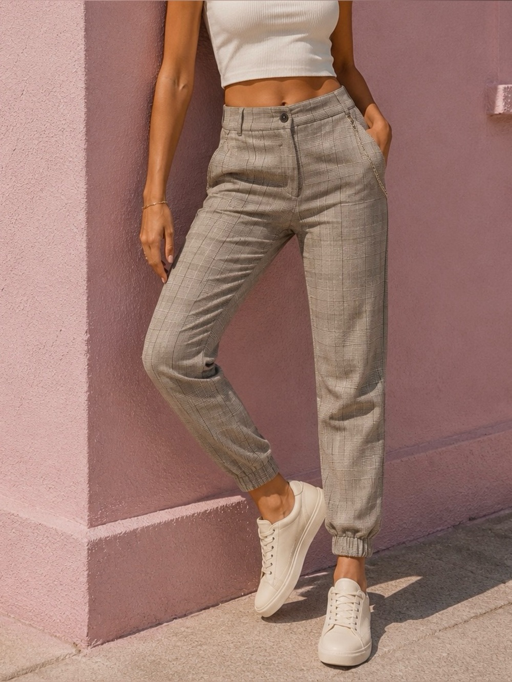 TALLY WEiJL Women's Plaid Jogger Trousers – Size EU 38 (US 6–8)